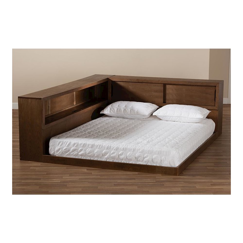 Brown Finished Wood Queen Size Platform Storage Bed with Built-In Outlet. Picture 10