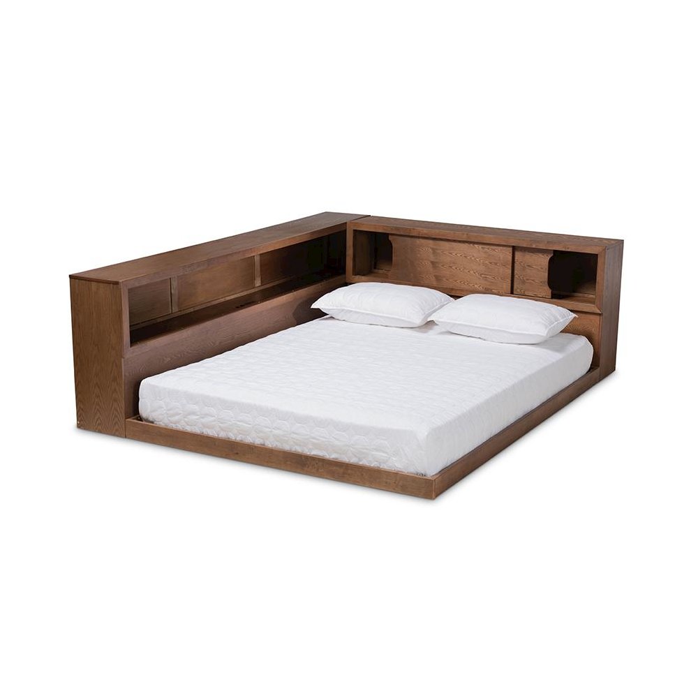 Brown Finished Wood Queen Size Platform Storage Bed with Built-In Outlet. Picture 2