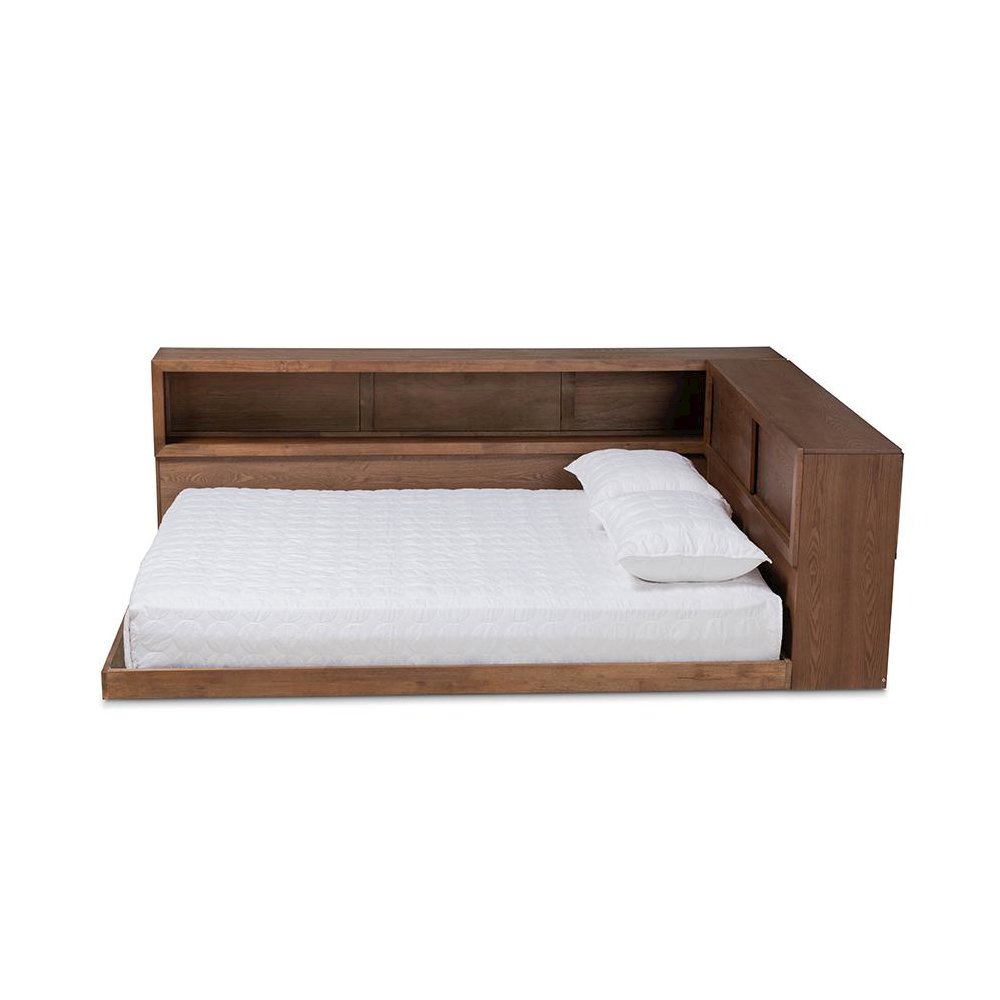 Brown Finished Wood Queen Size Platform Storage Bed with Built-In Outlet. Picture 3