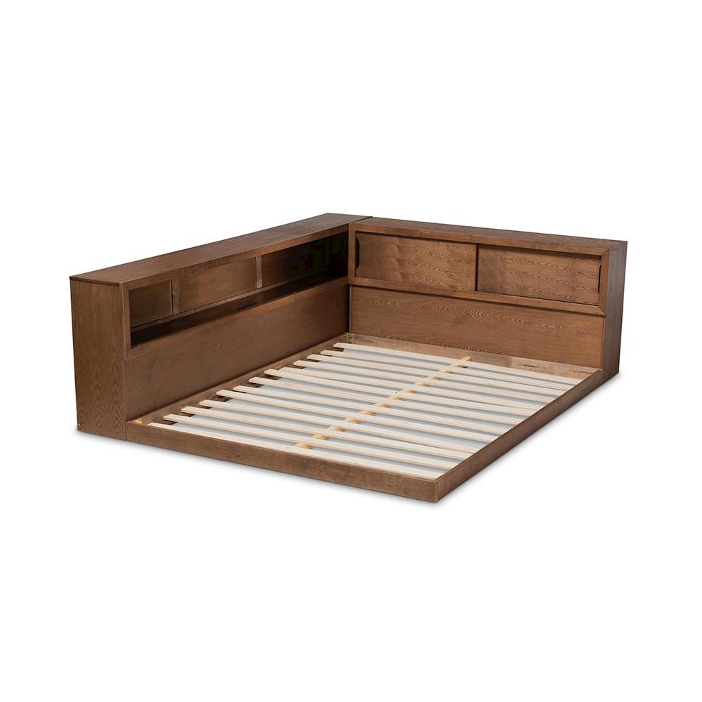 Brown Finished Wood Queen Size Platform Storage Bed with Built-In Outlet. Picture 4