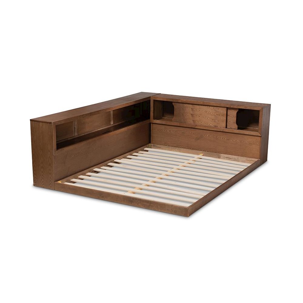 Brown Finished Wood Queen Size Platform Storage Bed with Built-In Outlet. Picture 5
