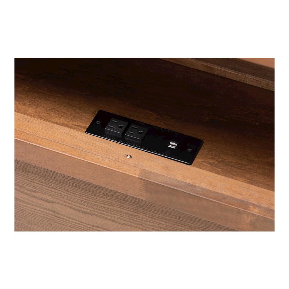 Brown Finished Wood Queen Size Platform Storage Bed with Built-In Outlet. Picture 6