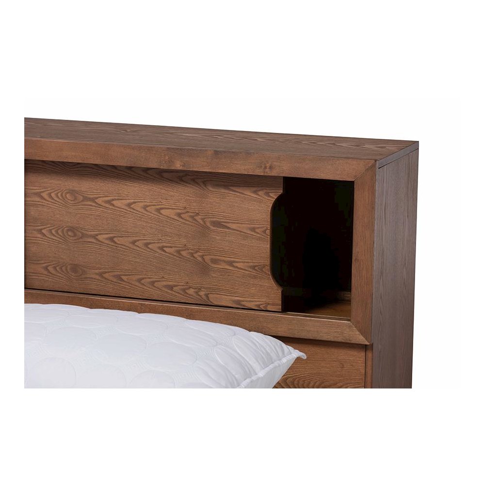 Brown Finished Wood Queen Size Platform Storage Bed with Built-In Outlet. Picture 7