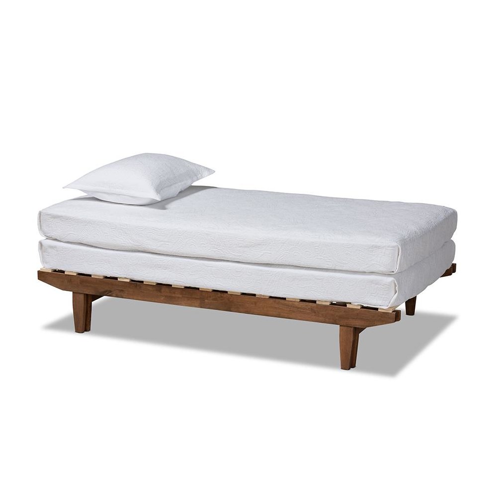 Walnut Finished Wood Expandable Twin Size to King Size Bed Frame. Picture 1