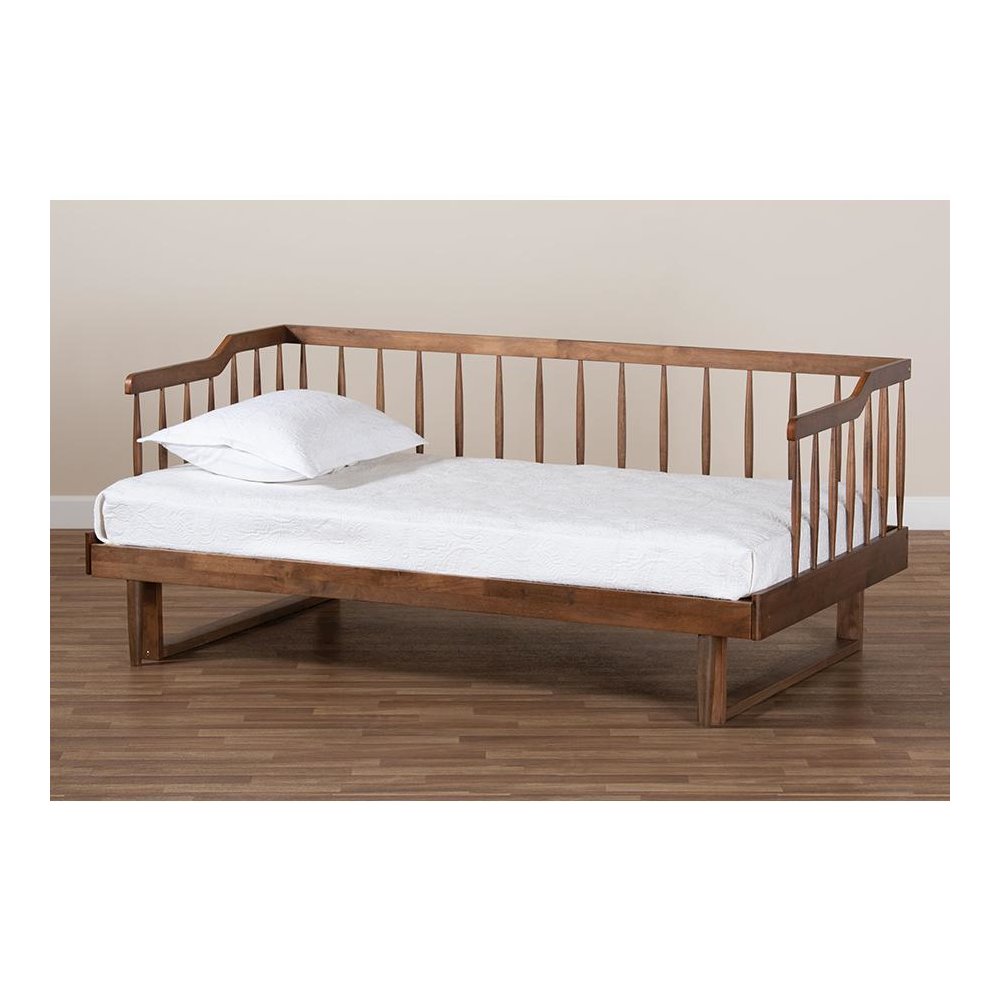 Walnut Brown Finished Wood Expandable Twin Size to King Size Spindle Daybed. Picture 10