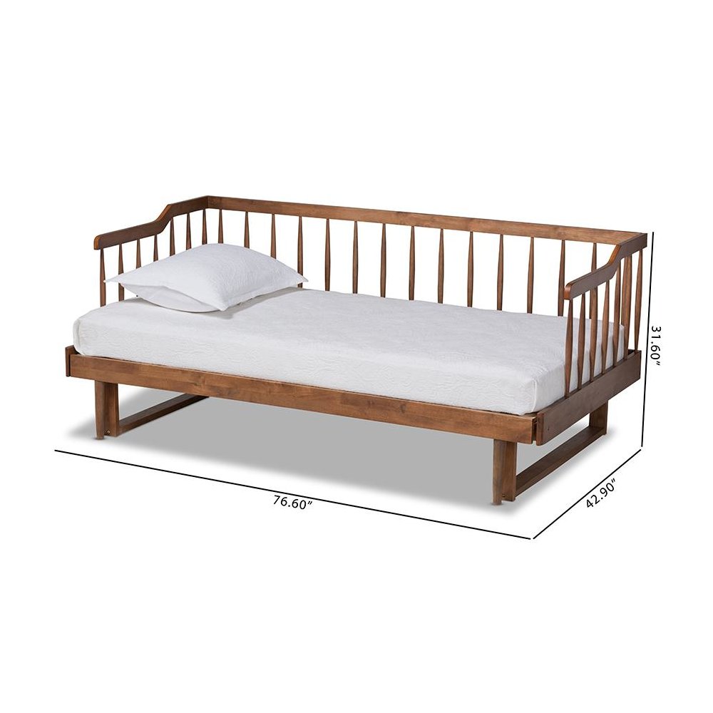 Walnut Brown Finished Wood Expandable Twin Size to King Size Spindle Daybed. Picture 11