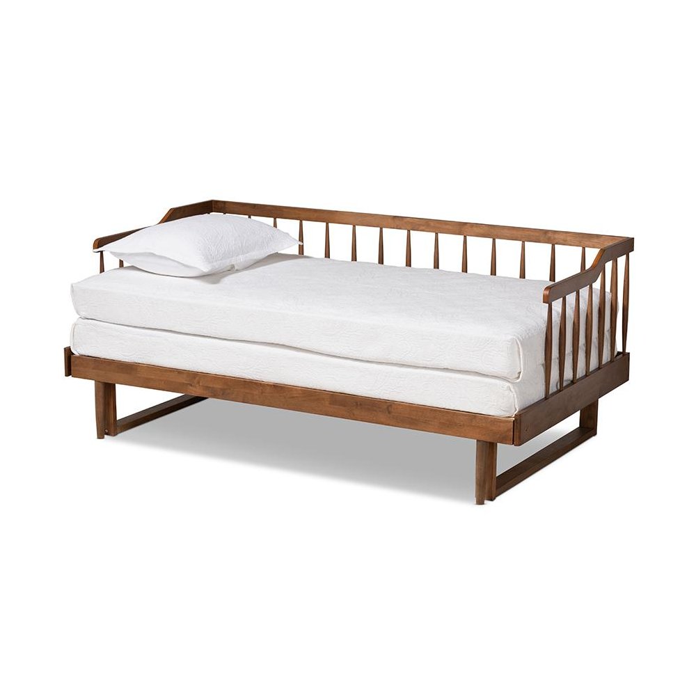Walnut Brown Finished Wood Expandable Twin Size to King Size Spindle Daybed. Picture 2