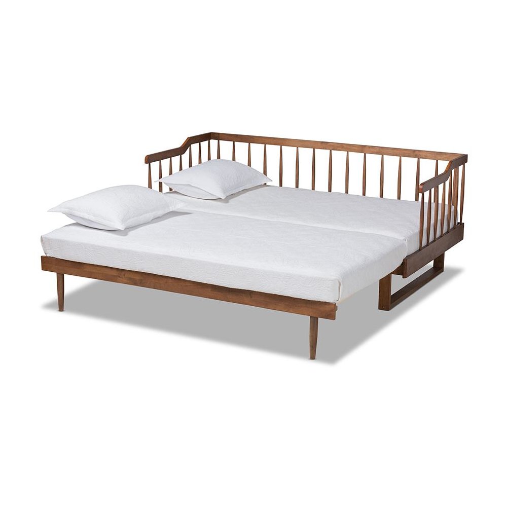 Walnut Brown Finished Wood Expandable Twin Size to King Size Spindle Daybed. Picture 3
