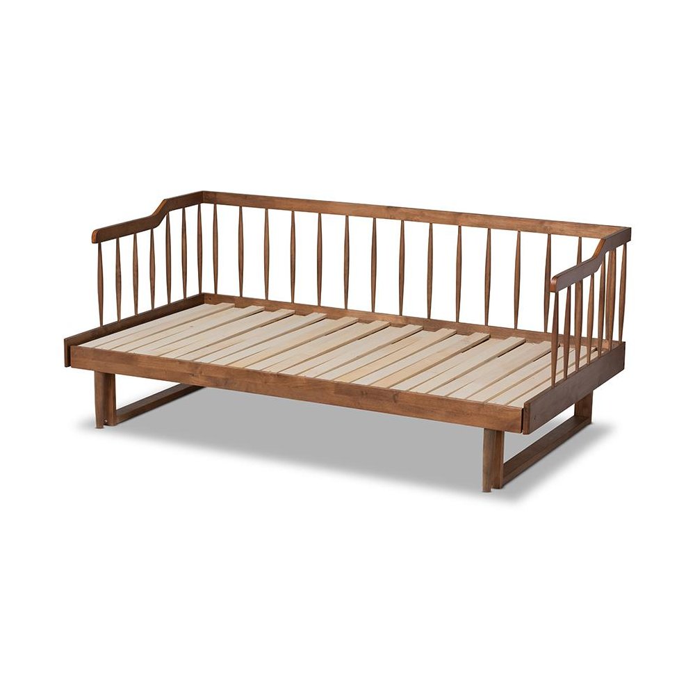 Walnut Brown Finished Wood Expandable Twin Size to King Size Spindle Daybed. Picture 5