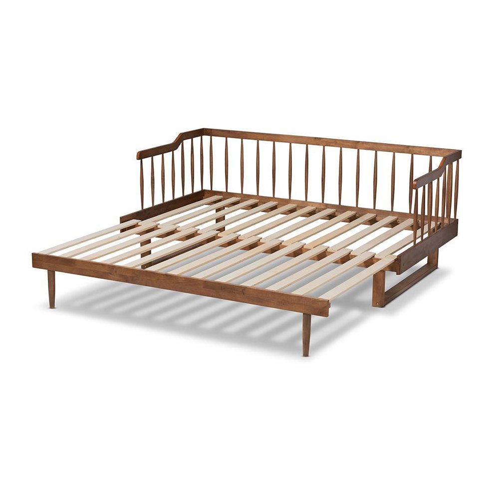 Walnut Brown Finished Wood Expandable Twin Size to King Size Spindle Daybed. Picture 6