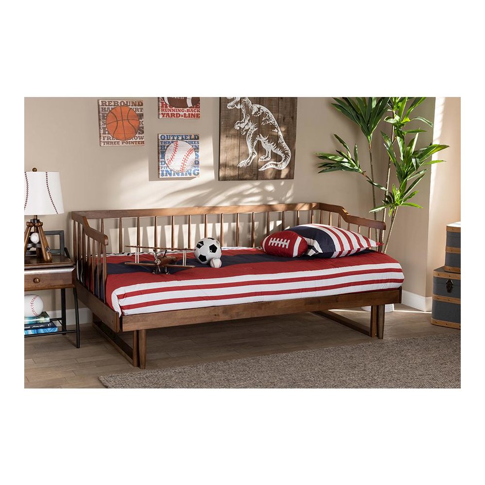 Walnut Brown Finished Wood Expandable Twin Size to King Size Spindle Daybed. Picture 8