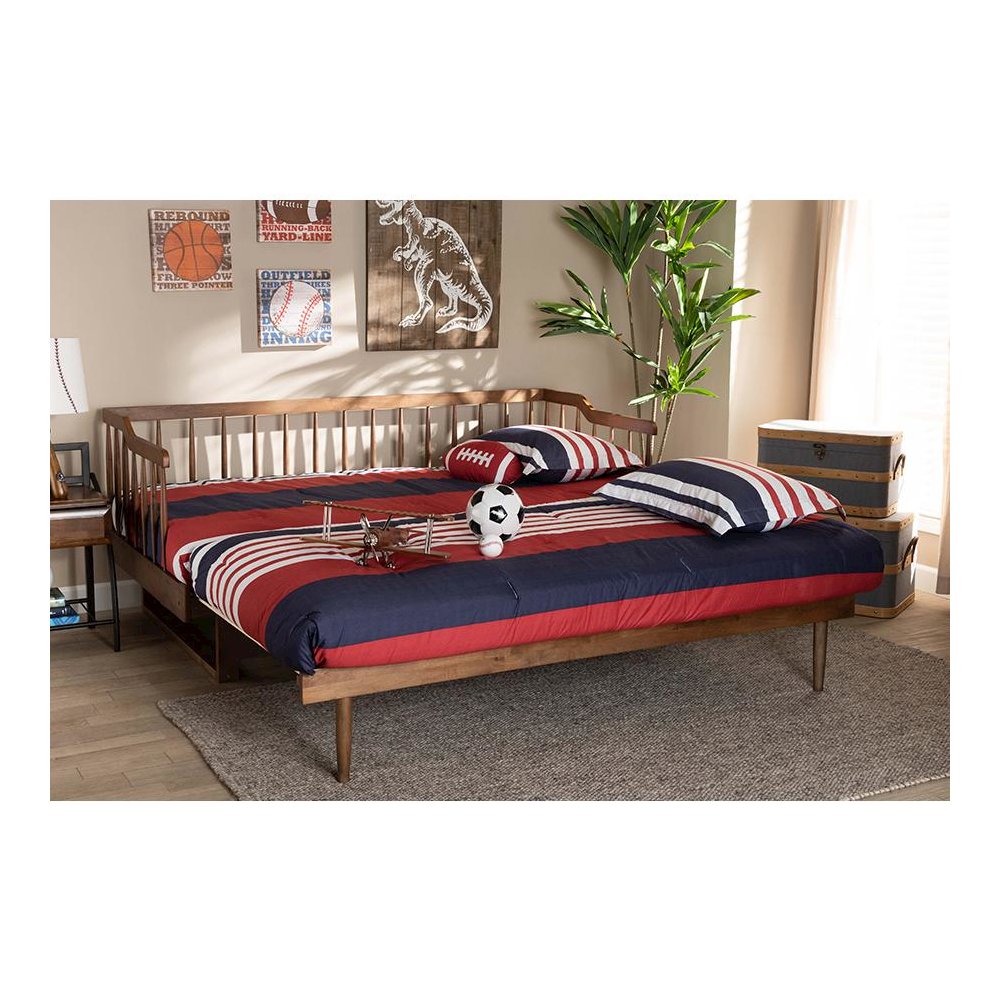 Walnut Brown Finished Wood Expandable Twin Size to King Size Spindle Daybed. Picture 9