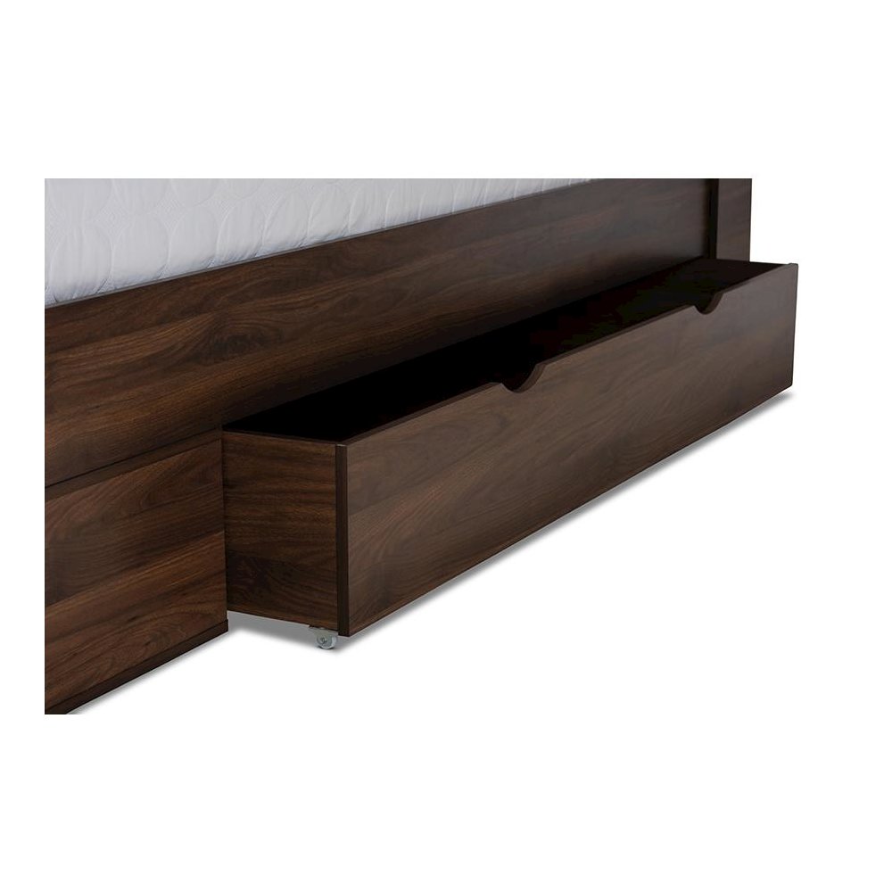 Walnut Brown Finished Wood 1-Drawer Queen Size Platform Storage Bed with Shelves. Picture 7