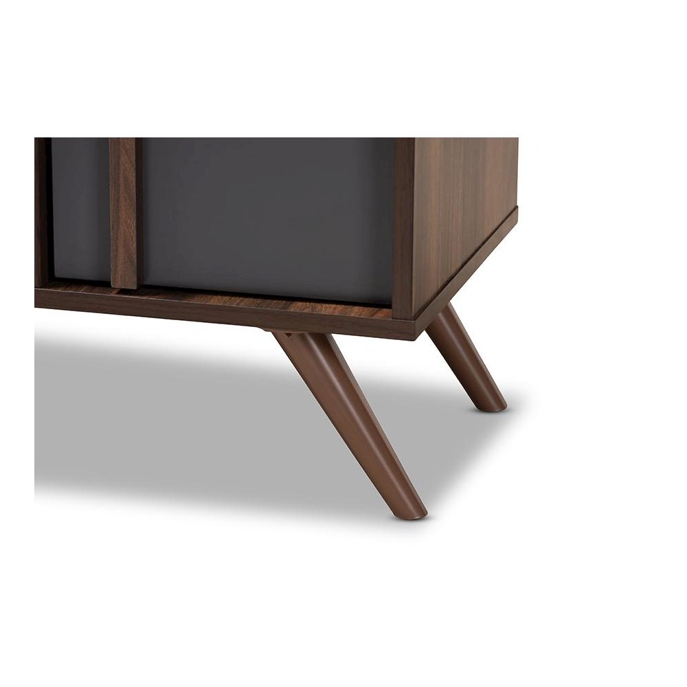 Two-Tone Grey and Walnut Finished Wood 2-Door Shoe Cabinet. Picture 6