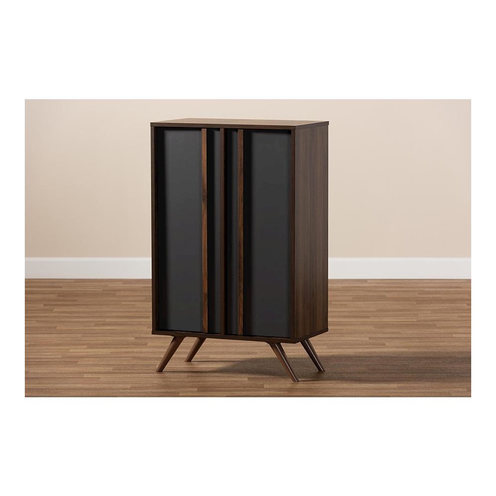 Two-Tone Grey and Walnut Finished Wood 2-Door Shoe Cabinet. Picture 9