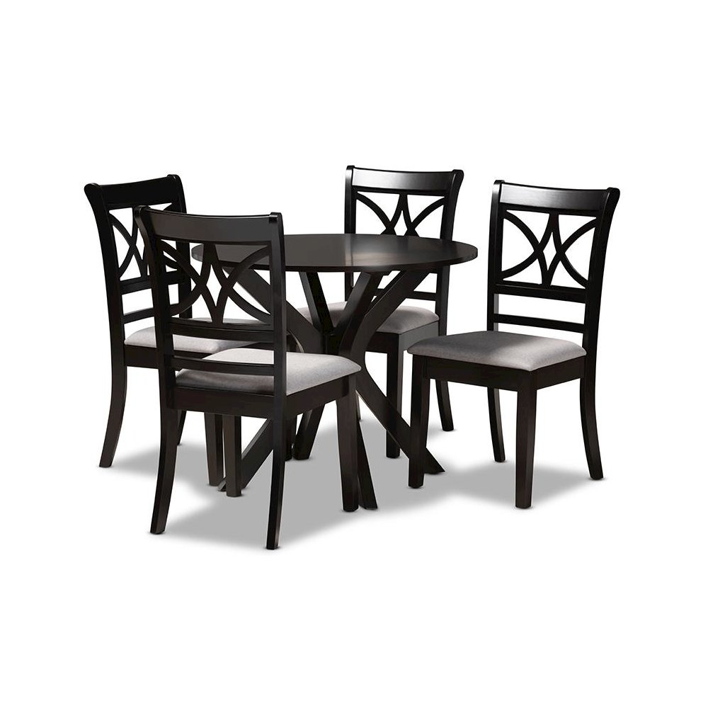 Grey Fabric Upholstered and Dark Brown Finished Wood 5-Piece Dining Set. Picture 1