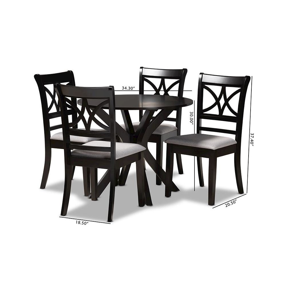 Grey Fabric Upholstered and Dark Brown Finished Wood 5-Piece Dining Set. Picture 9