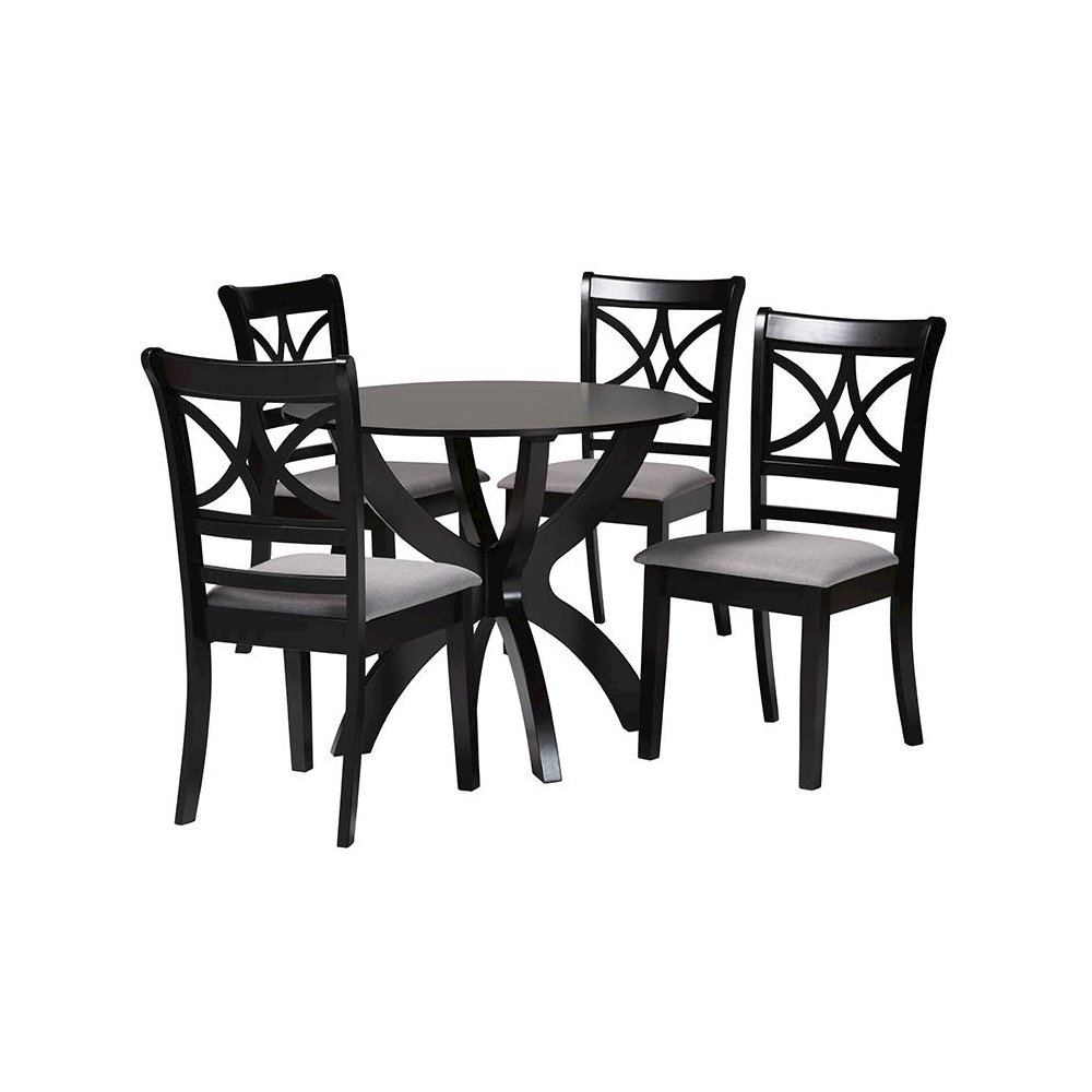Noemi Modern Grey Fabric and Dark Brown Finished Wood 5-Piece Dining Set. Picture 1