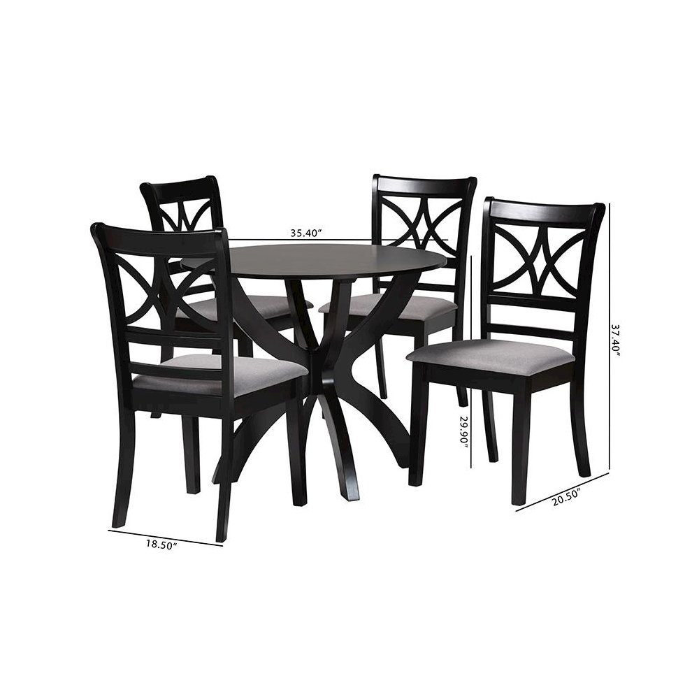 Noemi Modern Grey Fabric and Dark Brown Finished Wood 5-Piece Dining Set. Picture 10