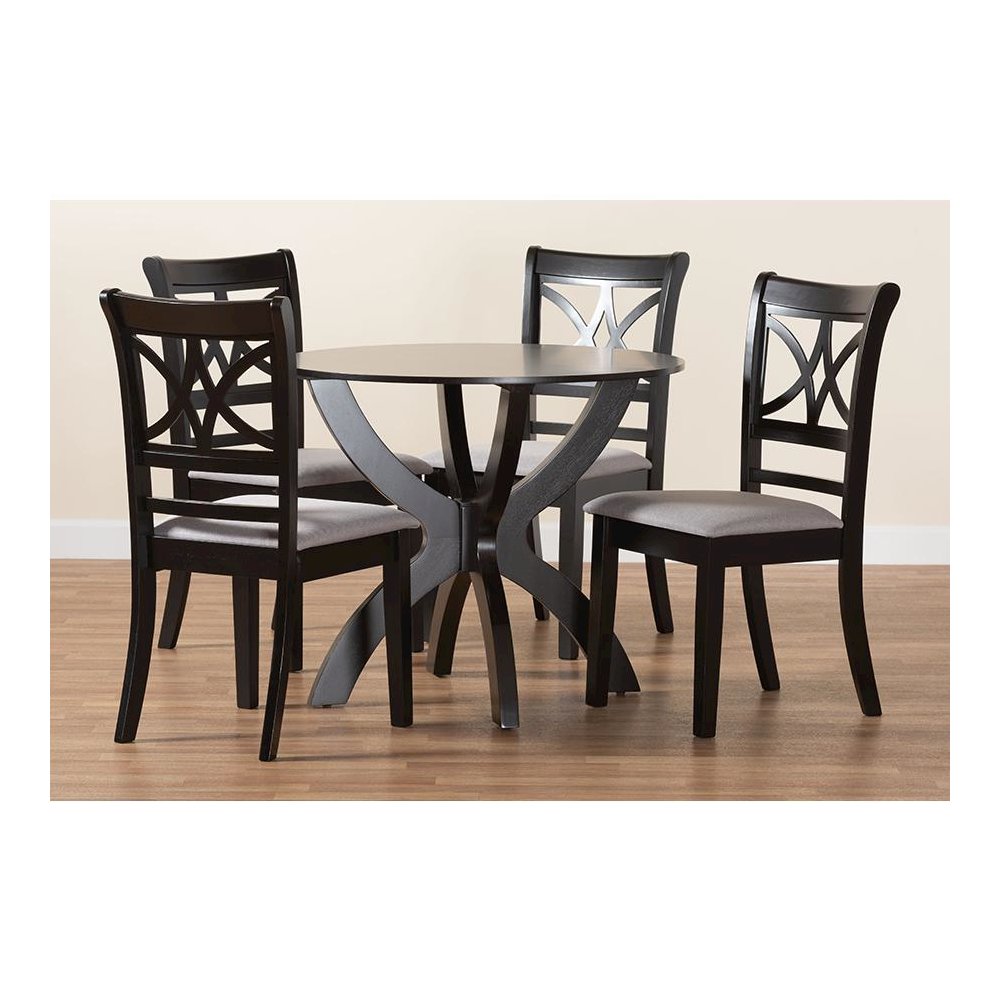 Noemi Modern Grey Fabric and Dark Brown Finished Wood 5-Piece Dining Set. Picture 9