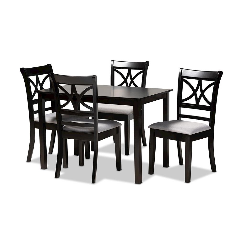 Grey Fabric Upholstered and Espresso Brown Finished Wood 5-Piece Dining Set. Picture 1