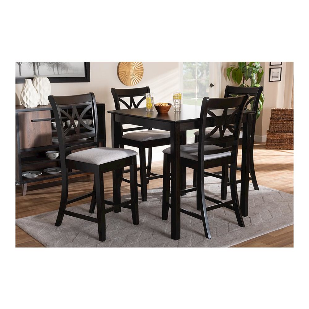 Espresso Brown Finished Wood 5-Piece Counter Height Pub Dining Set. Picture 6