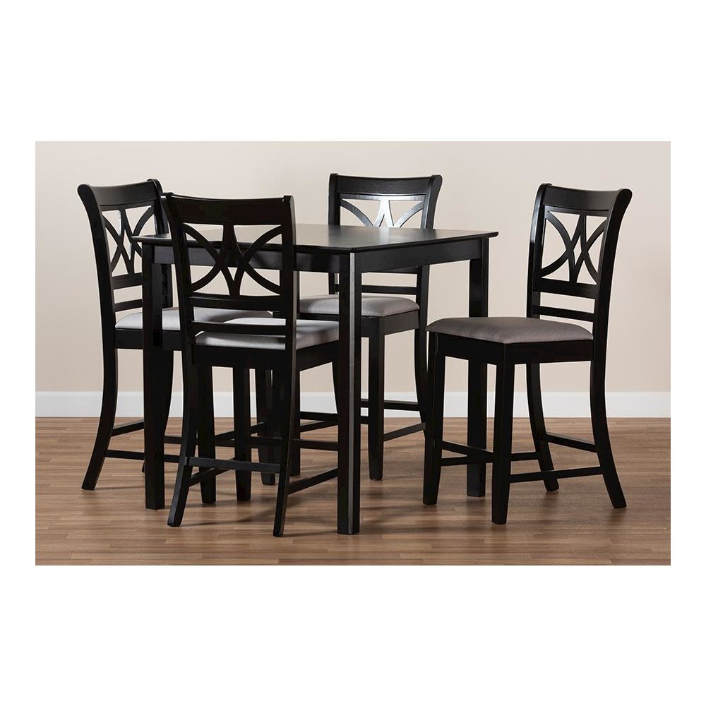 Espresso Brown Finished Wood 5-Piece Counter Height Pub Dining Set. Picture 7