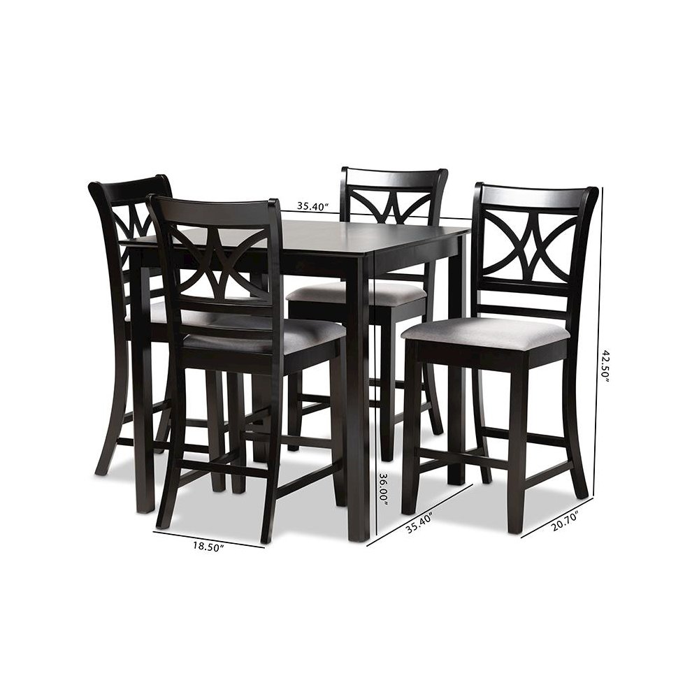Espresso Brown Finished Wood 5-Piece Counter Height Pub Dining Set. Picture 8