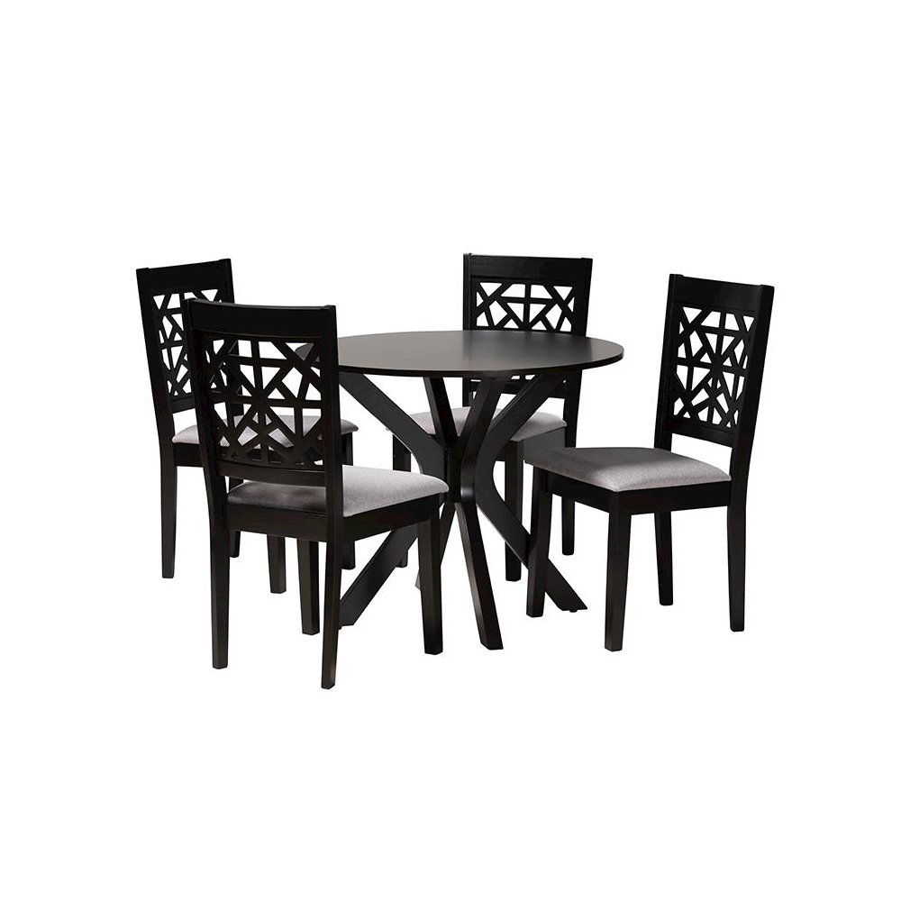 Karel Modern Grey Fabric and Espresso Brown Finished Wood 5-Piece Dining Set. Picture 1