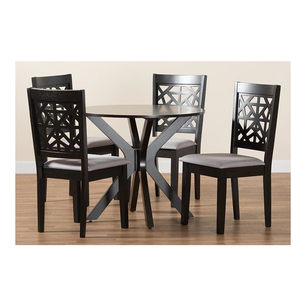 Karel Modern Grey Fabric and Espresso Brown Finished Wood 5-Piece Dining Set. Picture 9