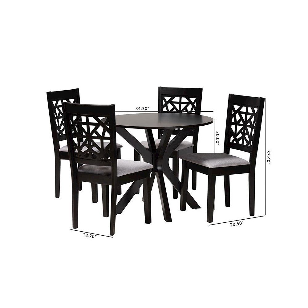 Karel Modern Grey Fabric and Espresso Brown Finished Wood 5-Piece Dining Set. Picture 10