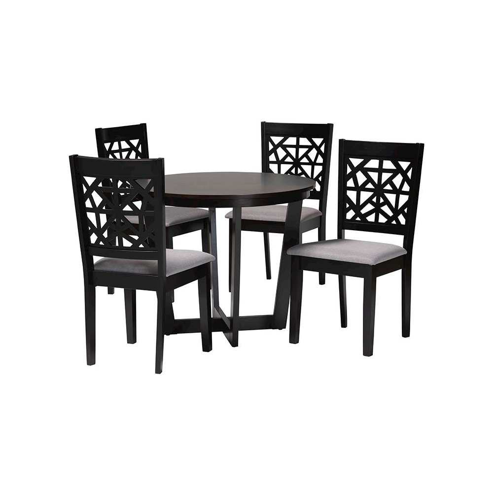 Jamie Moden Grey Fabric and Dark Brown Finished Wood 5-Piece Dining Set. Picture 1