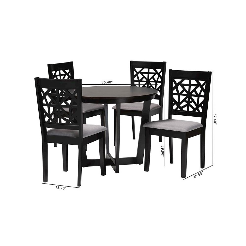 Jamie Moden Grey Fabric and Dark Brown Finished Wood 5-Piece Dining Set. Picture 10
