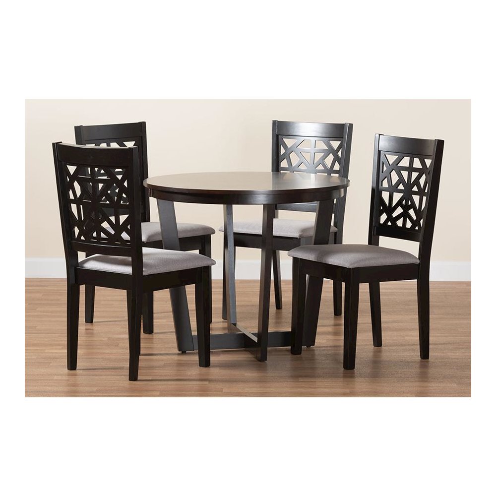 Jamie Moden Grey Fabric and Dark Brown Finished Wood 5-Piece Dining Set. Picture 9