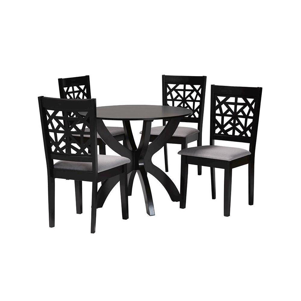 Lena Modern Grey Fabric and Dark Brown Finished Wood 5-Piece Dining Set. Picture 1