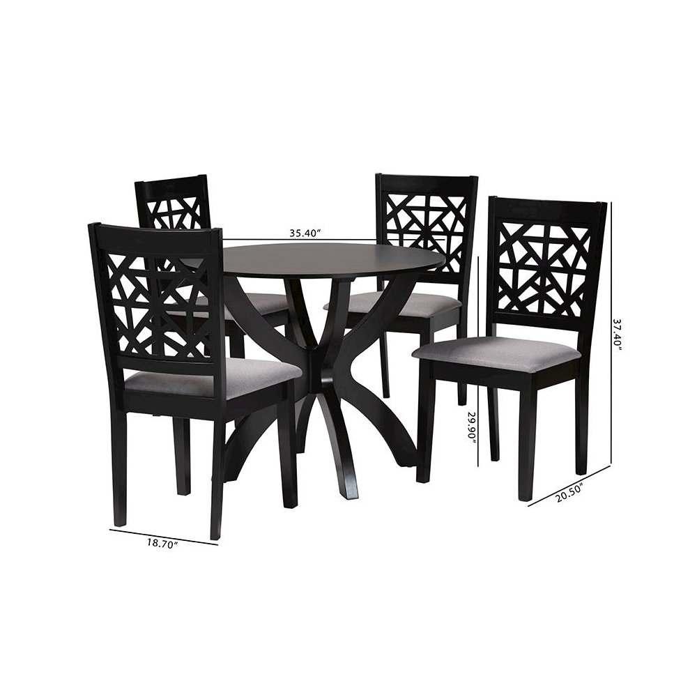 Lena Modern Grey Fabric and Dark Brown Finished Wood 5-Piece Dining Set. Picture 10