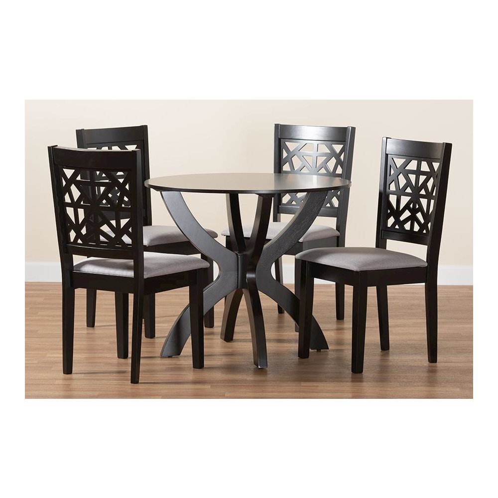 Lena Modern Grey Fabric and Dark Brown Finished Wood 5-Piece Dining Set. Picture 9