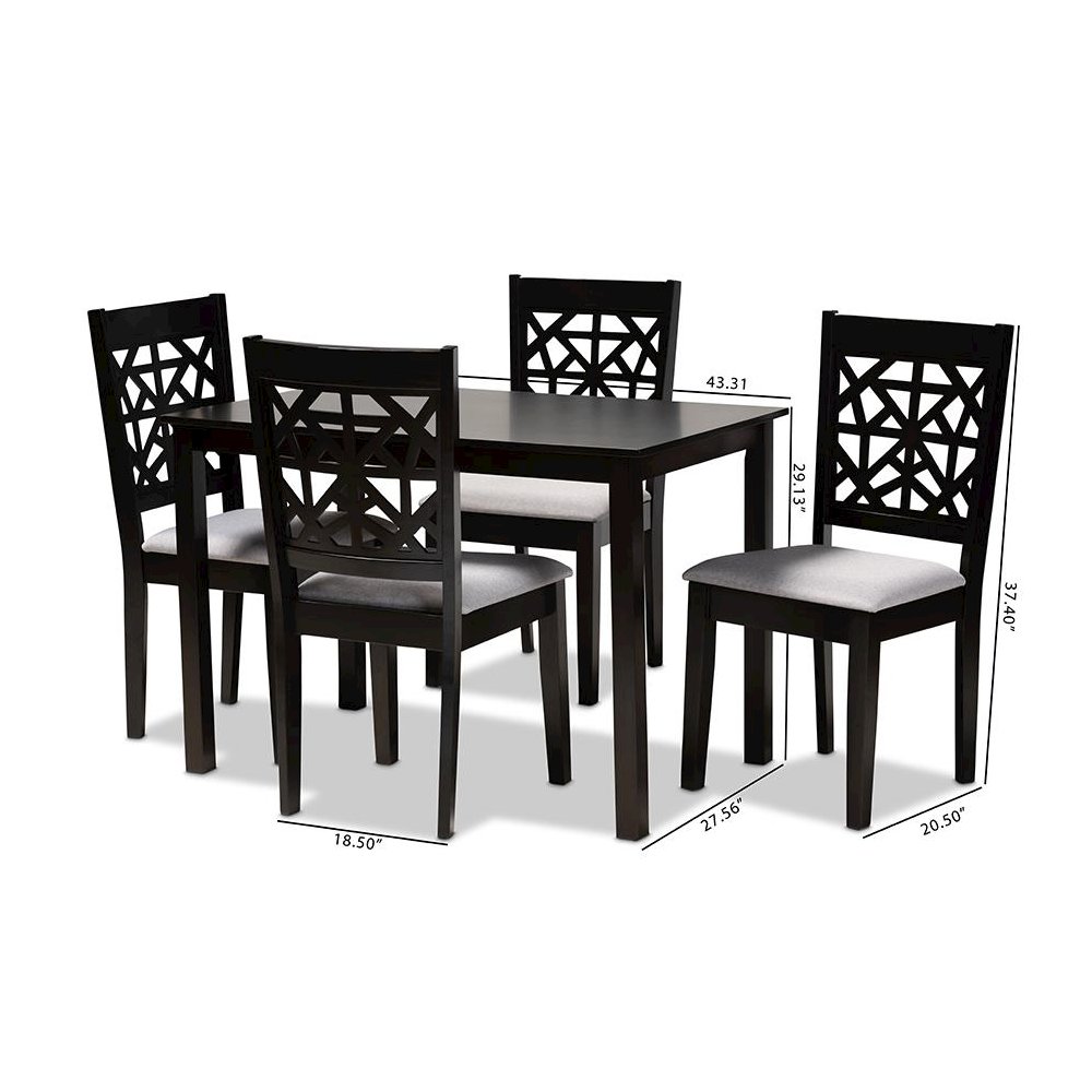 Grey Fabric Upholstered and Espresso Brown Finished Wood 5-Piece Dining Set. Picture 9