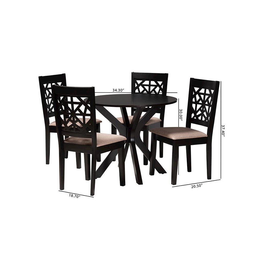Karel Modern Beige Fabric and Espresso Brown Finished Wood 5-Piece Dining Set. Picture 10