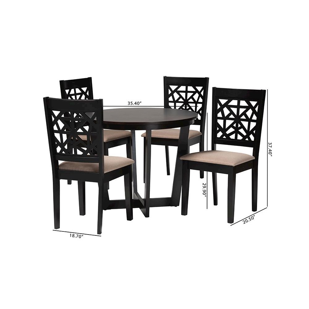 Jamie Moden Beige Fabric and Dark Brown Finished Wood 5-Piece Dining Set. Picture 10