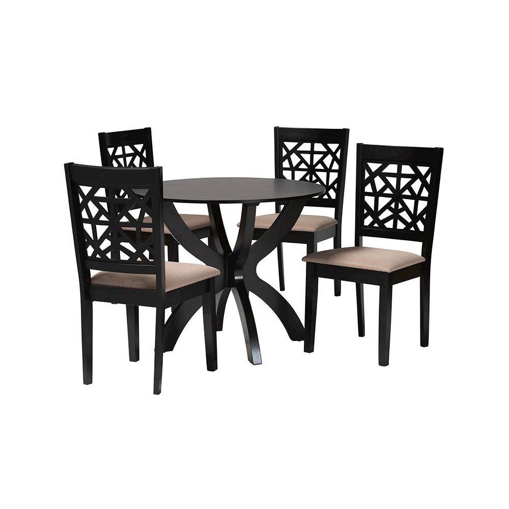 Lena Modern Beige Fabric and Dark Brown Finished Wood 5-Piece Dining Set. Picture 1