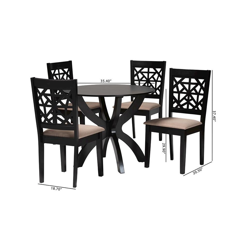 Lena Modern Beige Fabric and Dark Brown Finished Wood 5-Piece Dining Set. Picture 10