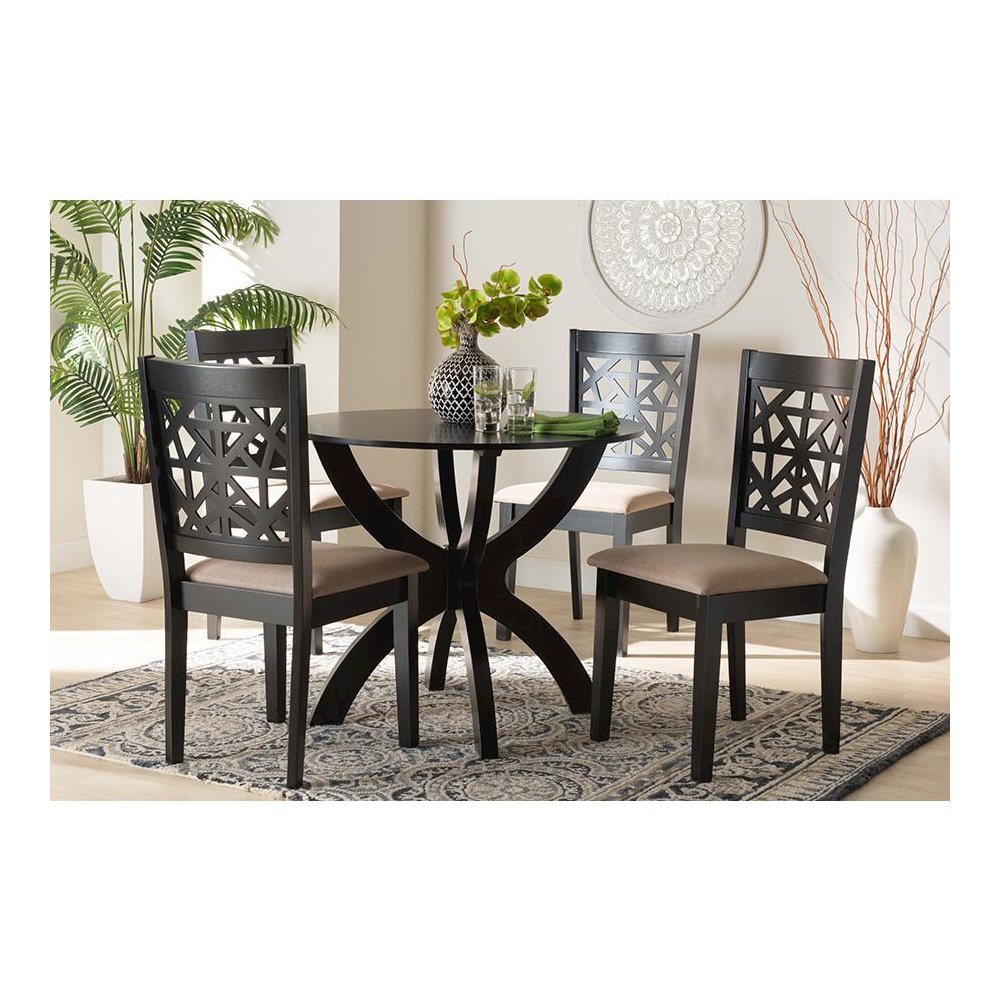 Lena Modern Beige Fabric and Dark Brown Finished Wood 5-Piece Dining Set. Picture 8
