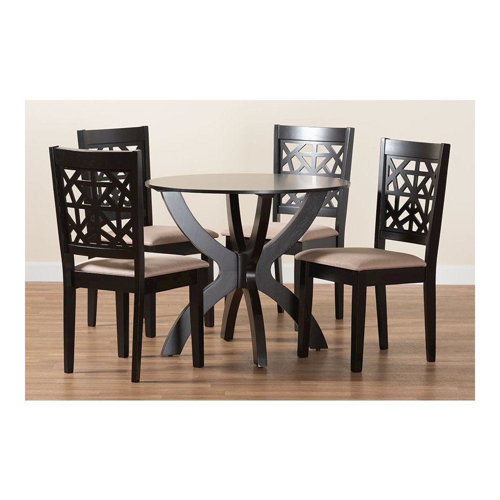 Lena Modern Beige Fabric and Dark Brown Finished Wood 5-Piece Dining Set. Picture 9
