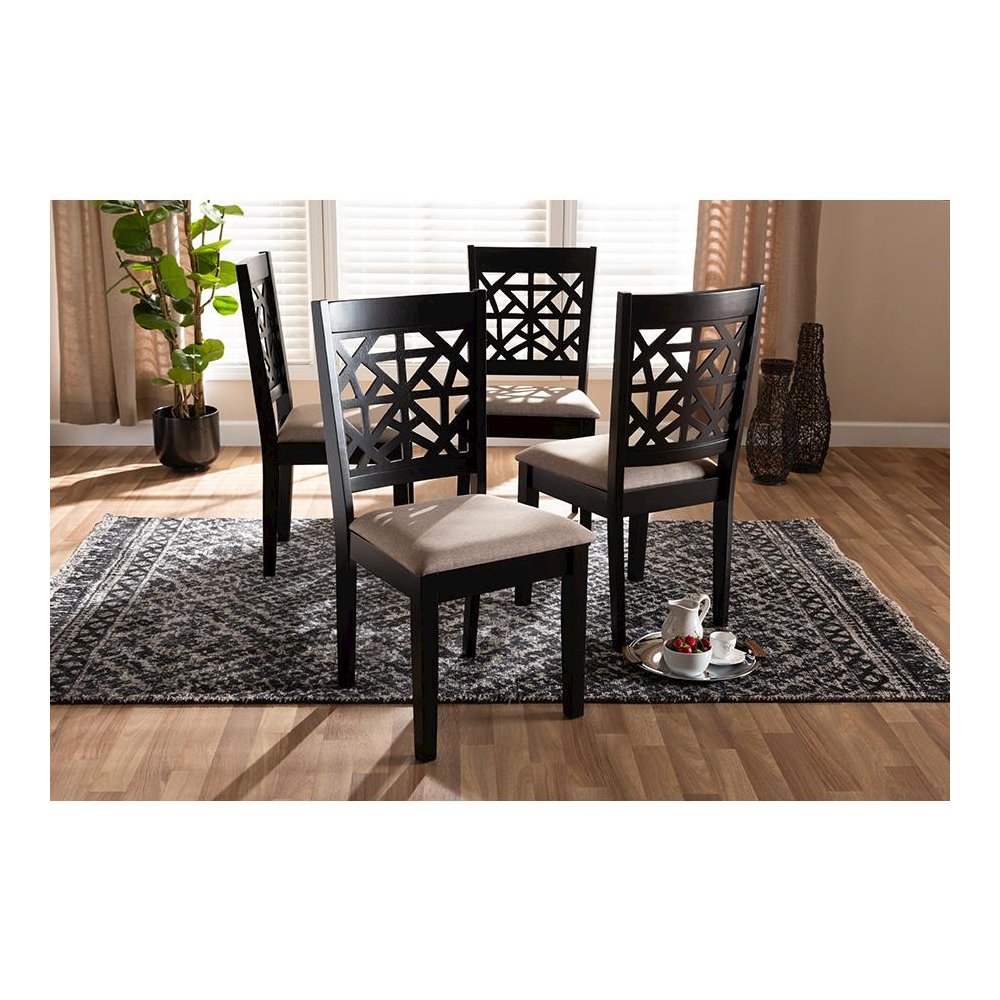 Espresso Brown Finished Wood 4-Piece Dining Chair Set. Picture 5