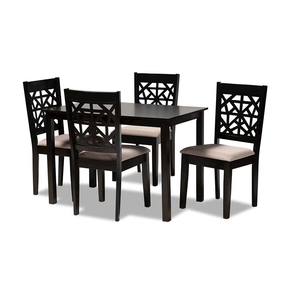 Sand Fabric Upholstered and Espresso Brown Finished Wood 5-Piece Dining Set. Picture 1