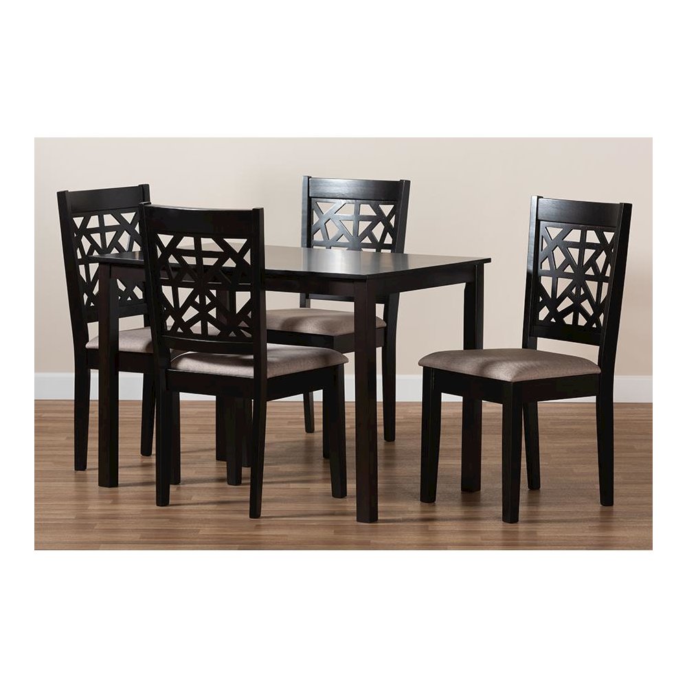 Sand Fabric Upholstered and Espresso Brown Finished Wood 5-Piece Dining Set. Picture 8