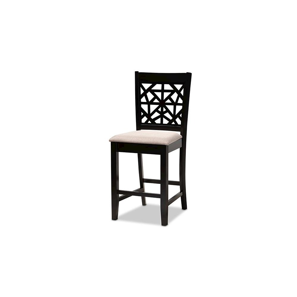 Sand Fabric Upholstered and Espresso Brown Finished Wood 5-Piece Pub Dining Set. Picture 2