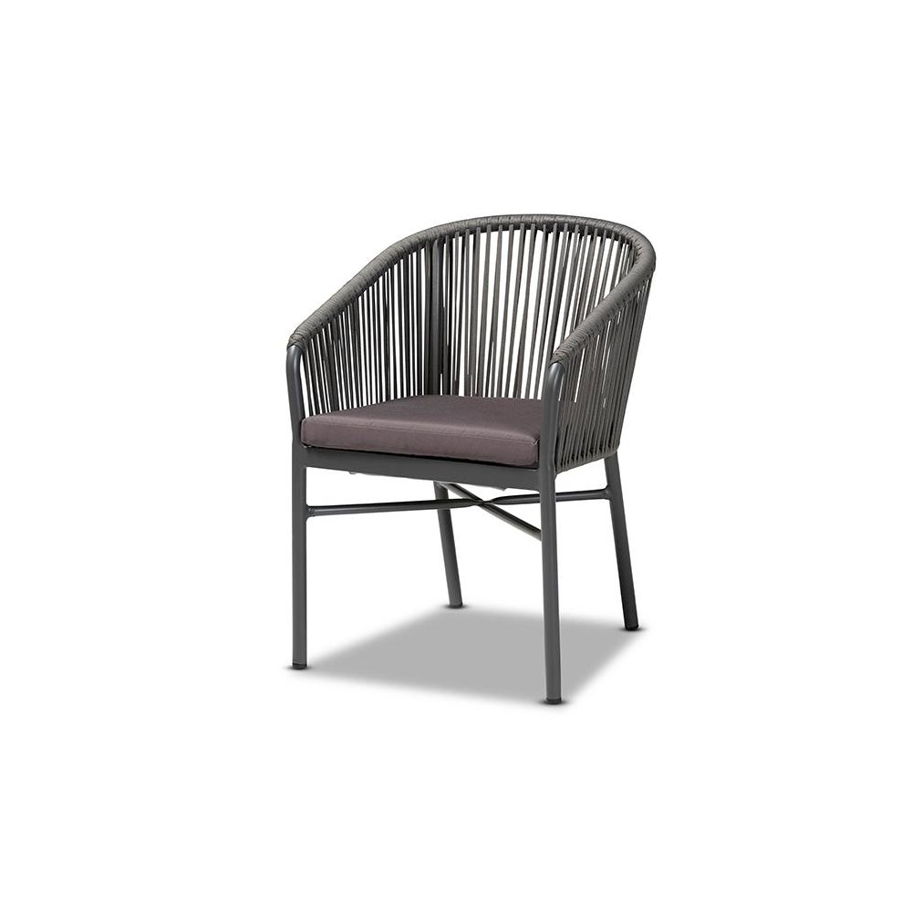 Marcus Modern and Contemporary Grey Finished Rope and Metal Outdoor Dining Chair. Picture 1