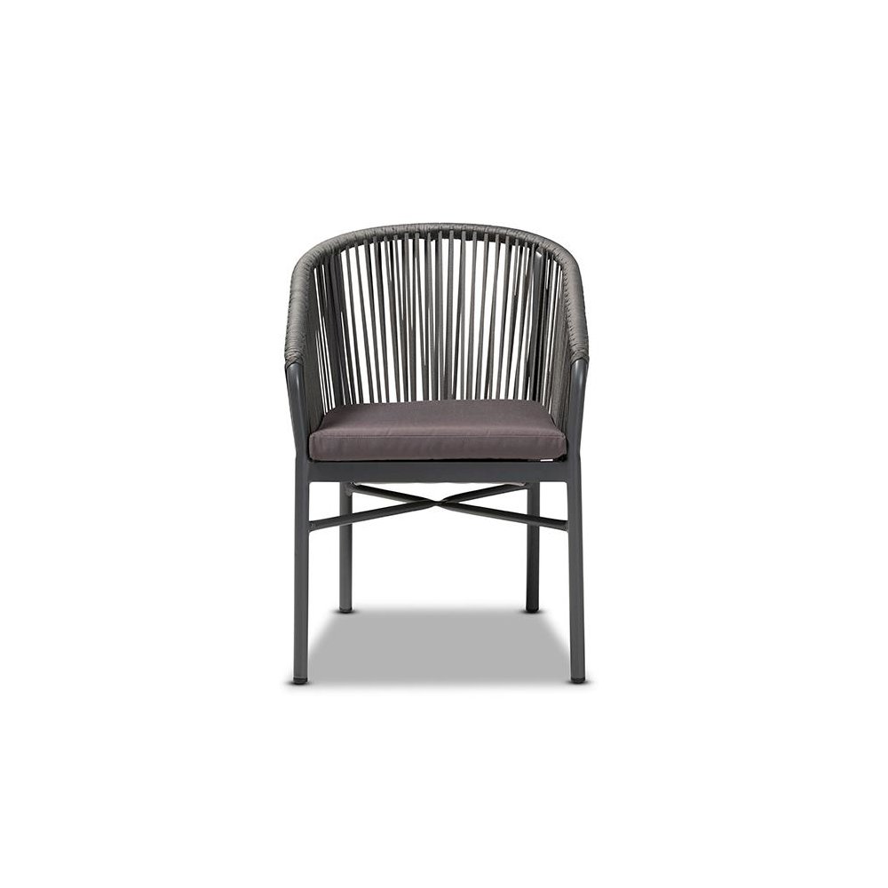 Marcus Modern and Contemporary Grey Finished Rope and Metal Outdoor Dining Chair. Picture 2